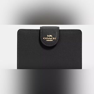 Coach medium corner zip Black Leather Wallet with Gold Accent